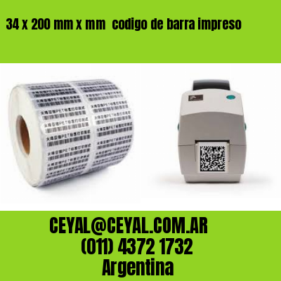 34 x 200 mm x mm  codigo de barra impreso