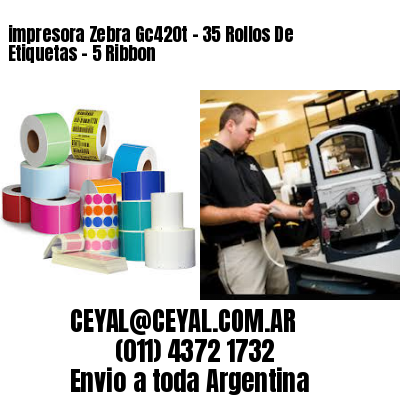impresora Zebra Gc420t – 35 Rollos De Etiquetas – 5 Ribbon