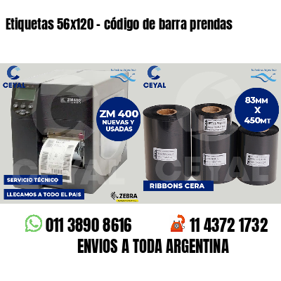 Etiquetas 56x120 - código de barra prendas