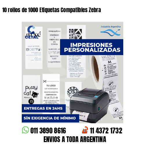 10 rollos de 1000 Etiquetas Compatibles Zebra 