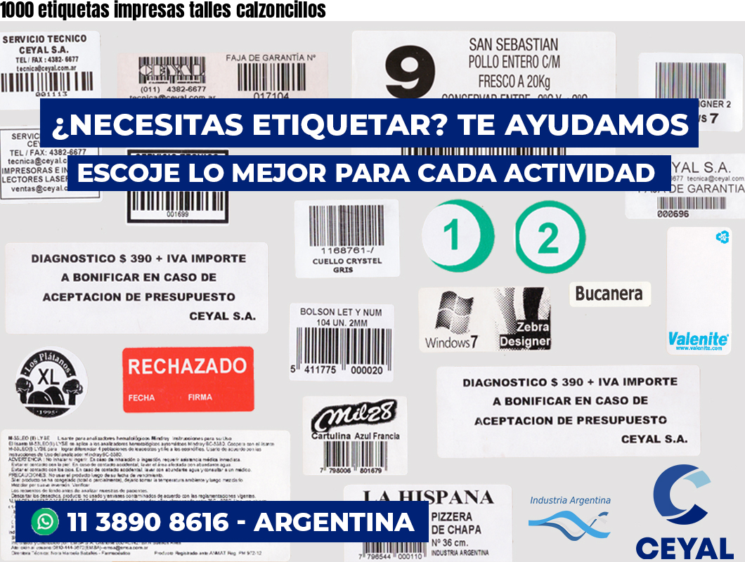 1000 etiquetas impresas talles calzoncillos