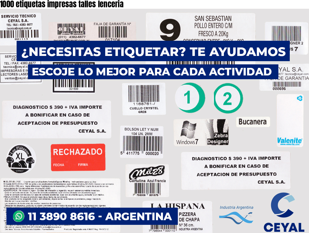 1000 etiquetas impresas talles lenceria