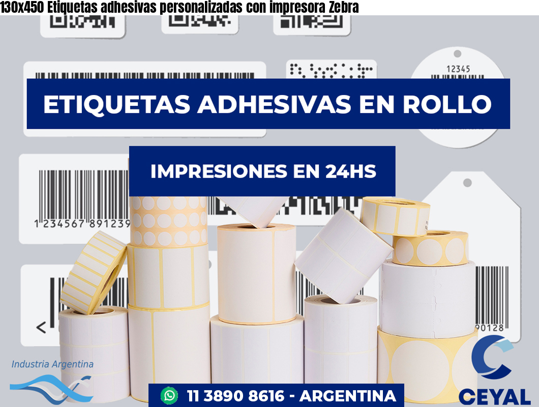 130×450 Etiquetas adhesivas personalizadas con impresora Zebra