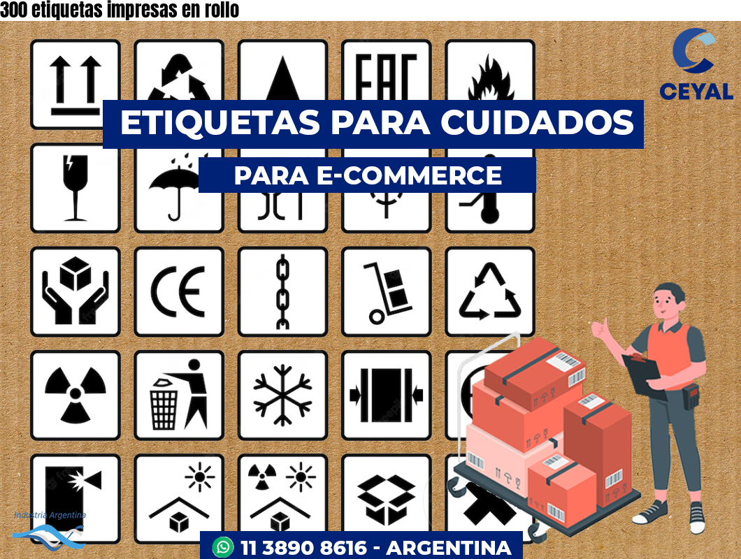300 etiquetas impresas en rollo