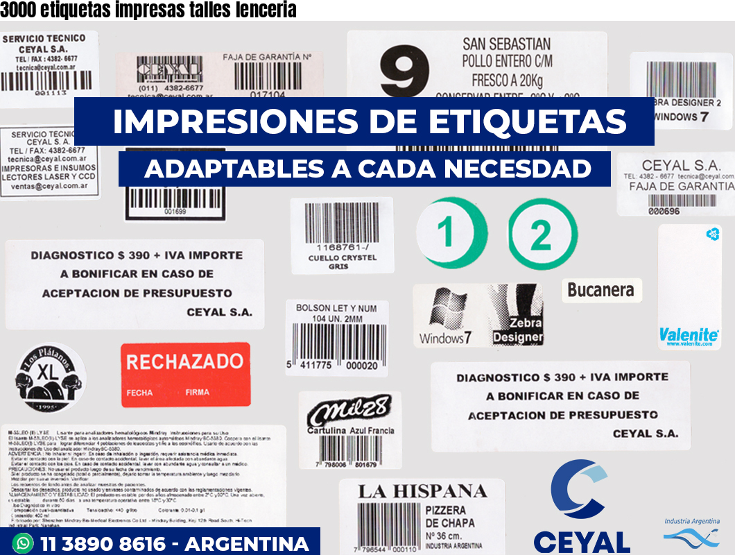 3000 etiquetas impresas talles lenceria