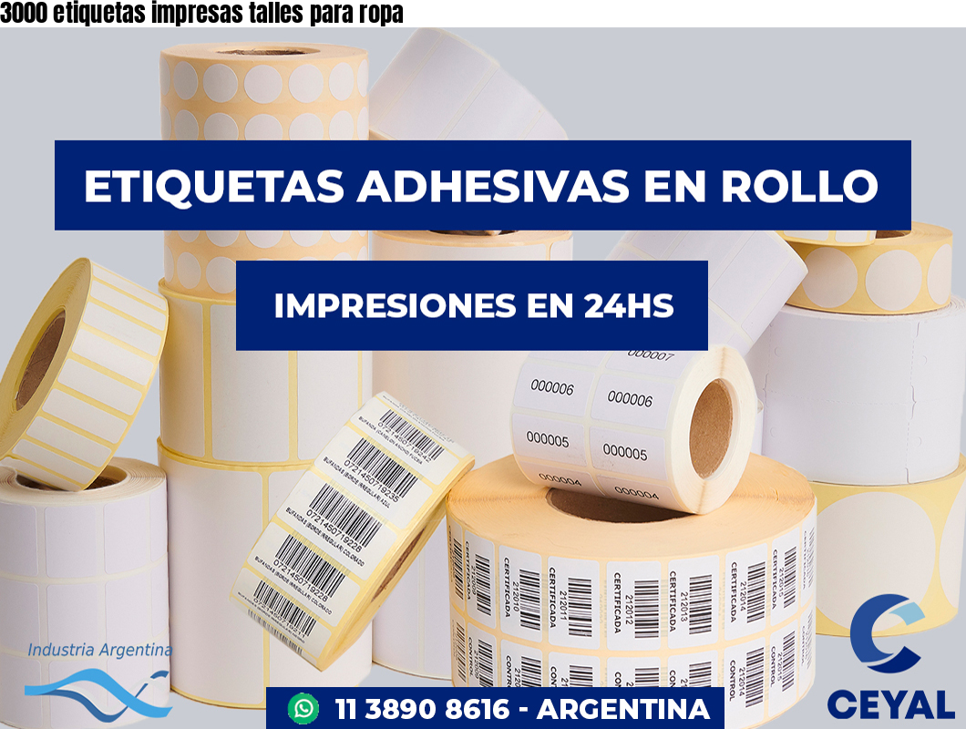 3000 etiquetas impresas talles para ropa