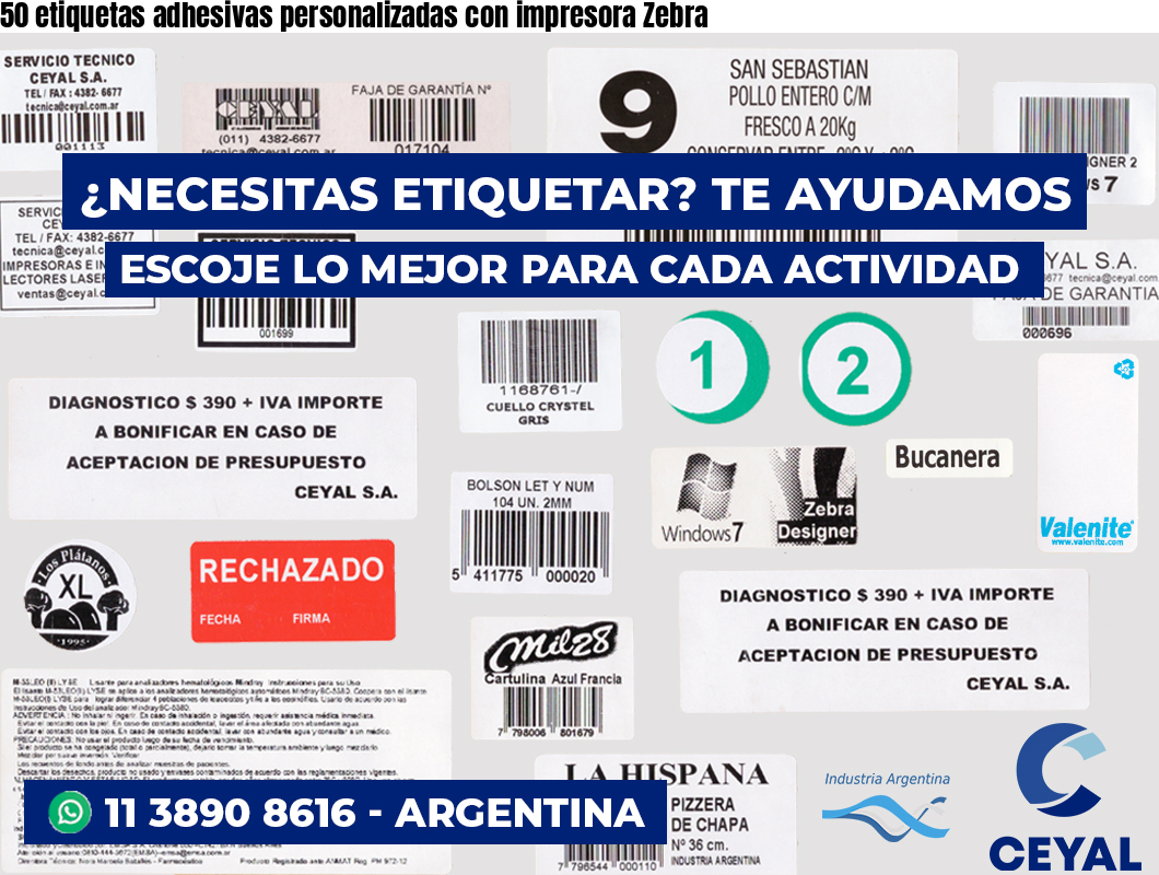 50 etiquetas adhesivas personalizadas con impresora Zebra