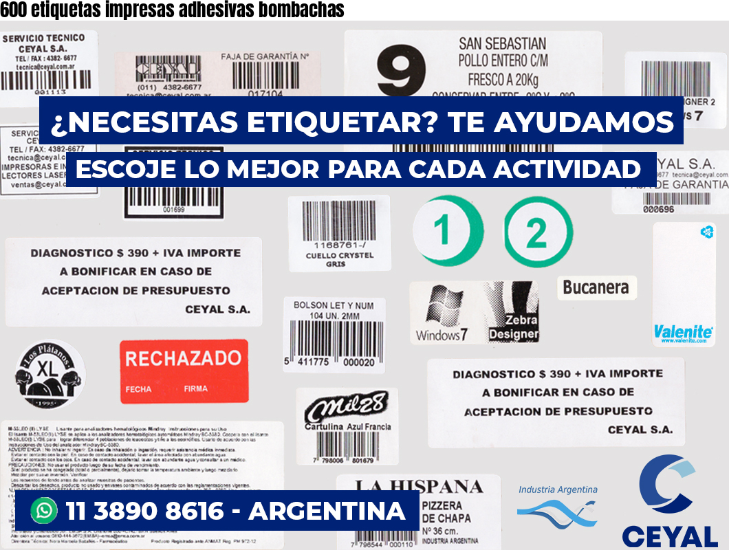 600 etiquetas impresas adhesivas bombachas