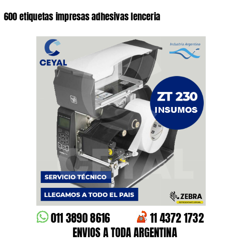 600 etiquetas impresas adhesivas lenceria