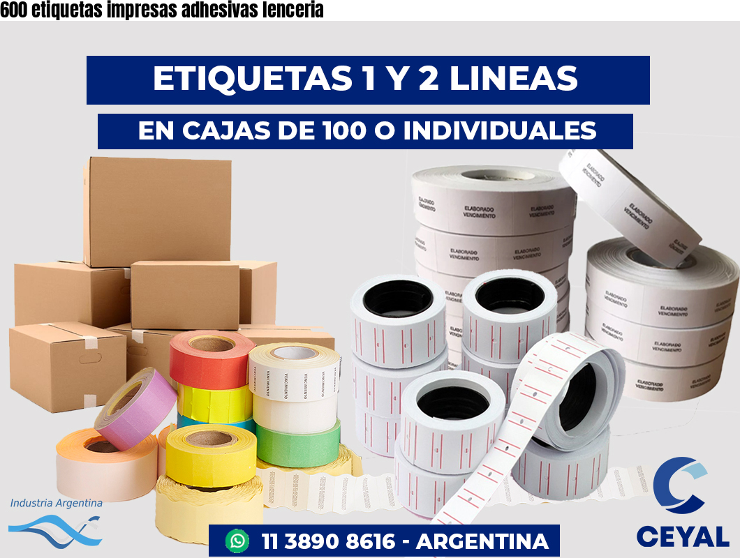 600 etiquetas impresas adhesivas lenceria