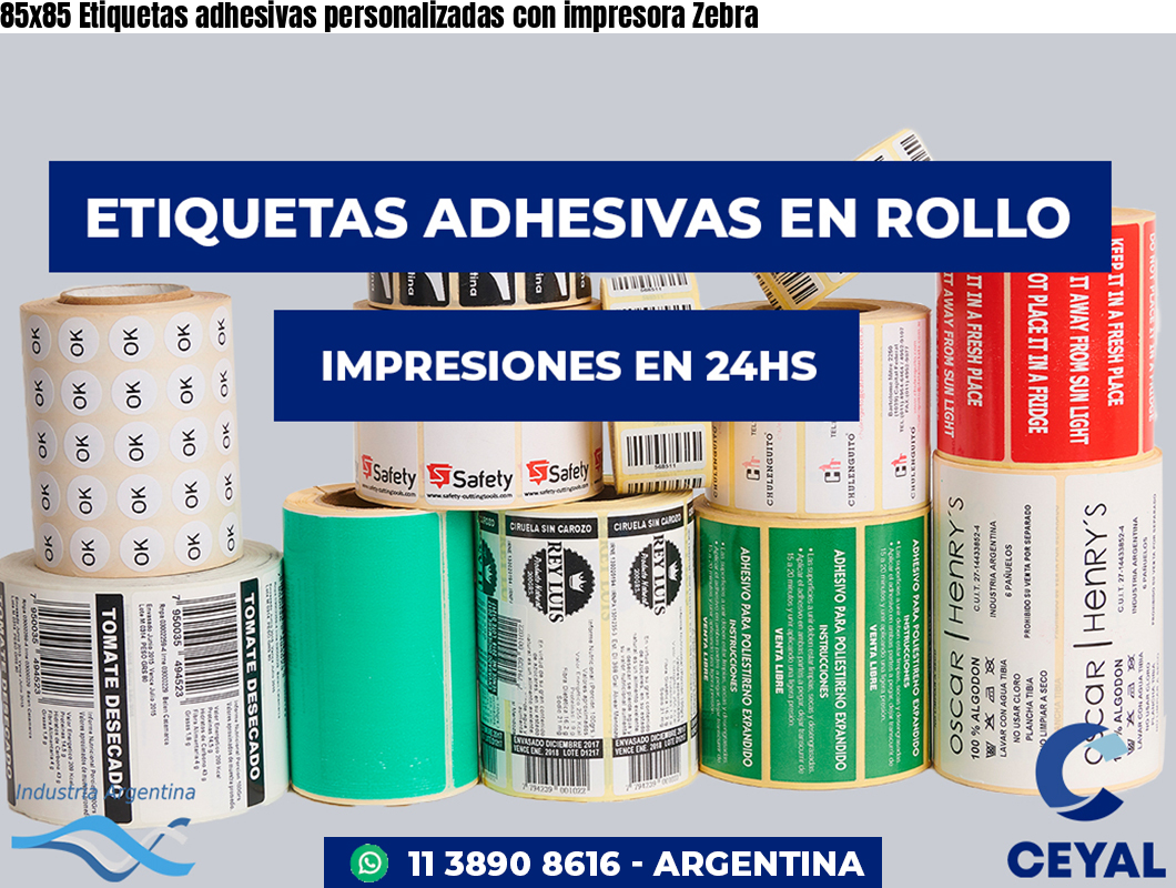 85×85 Etiquetas adhesivas personalizadas con impresora Zebra
