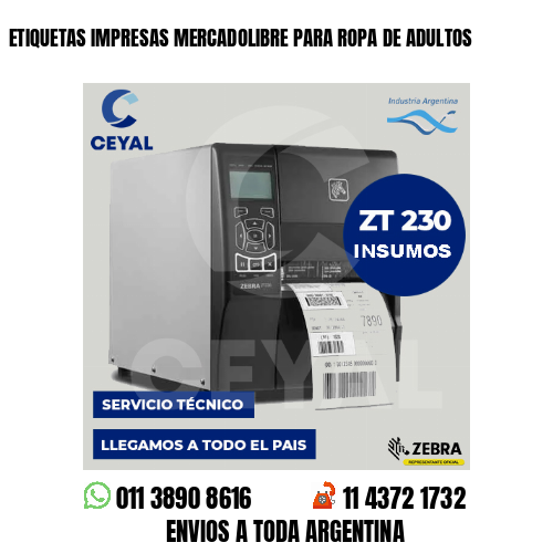 ETIQUETAS IMPRESAS MERCADOLIBRE PARA ROPA DE ADULTOS