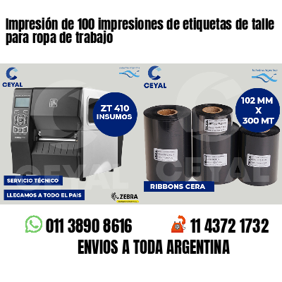 Impresión de 100 impresiones de etiquetas de talle para ropa de trabajo