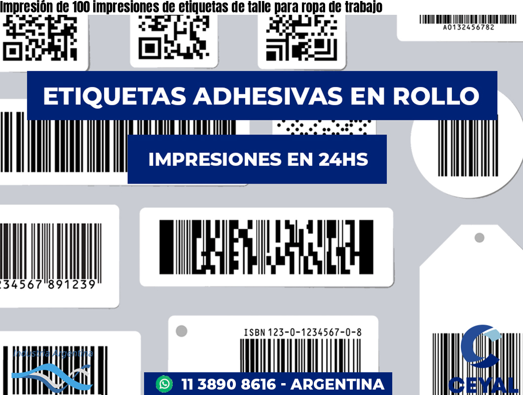 Impresión de 100 impresiones de etiquetas de talle para ropa de trabajo
