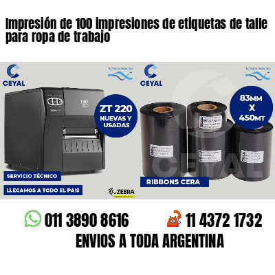 Impresión de 100 impresiones de etiquetas de talle para ropa de trabajo