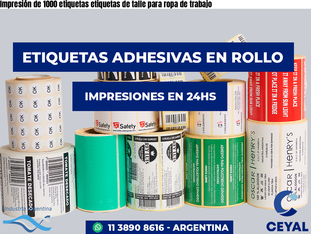Impresión de 1000 etiquetas etiquetas de talle para ropa de trabajo