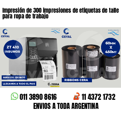 Impresión de 300 impresiones de etiquetas de talle para ropa de trabajo
