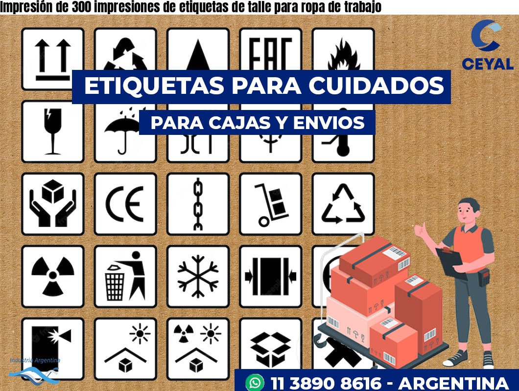 Impresión de 300 impresiones de etiquetas de talle para ropa de trabajo