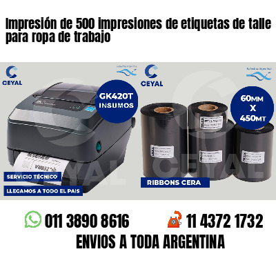 Impresión de 500 impresiones de etiquetas de talle para ropa de trabajo