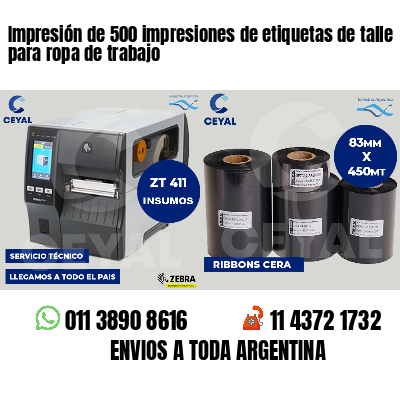 Impresión de 500 impresiones de etiquetas de talle para ropa de trabajo