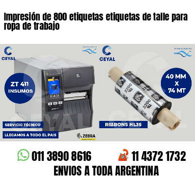 Impresión de 800 etiquetas etiquetas de talle para ropa de trabajo