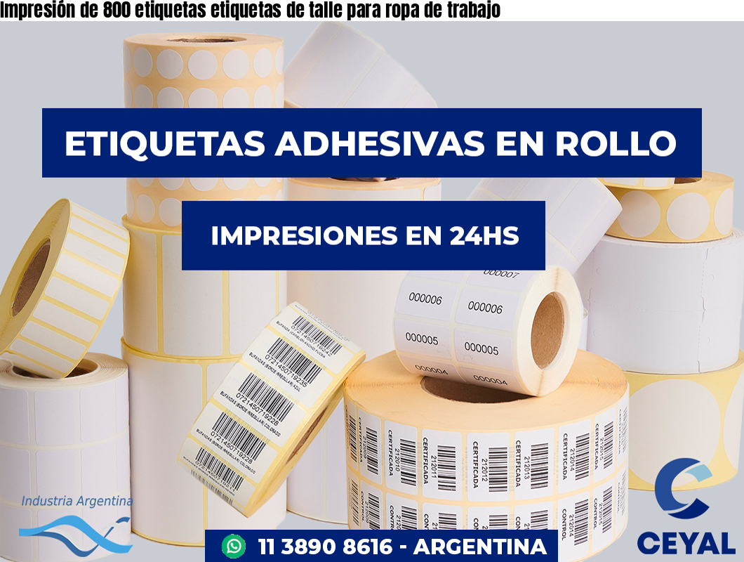 Impresión de 800 etiquetas etiquetas de talle para ropa de trabajo