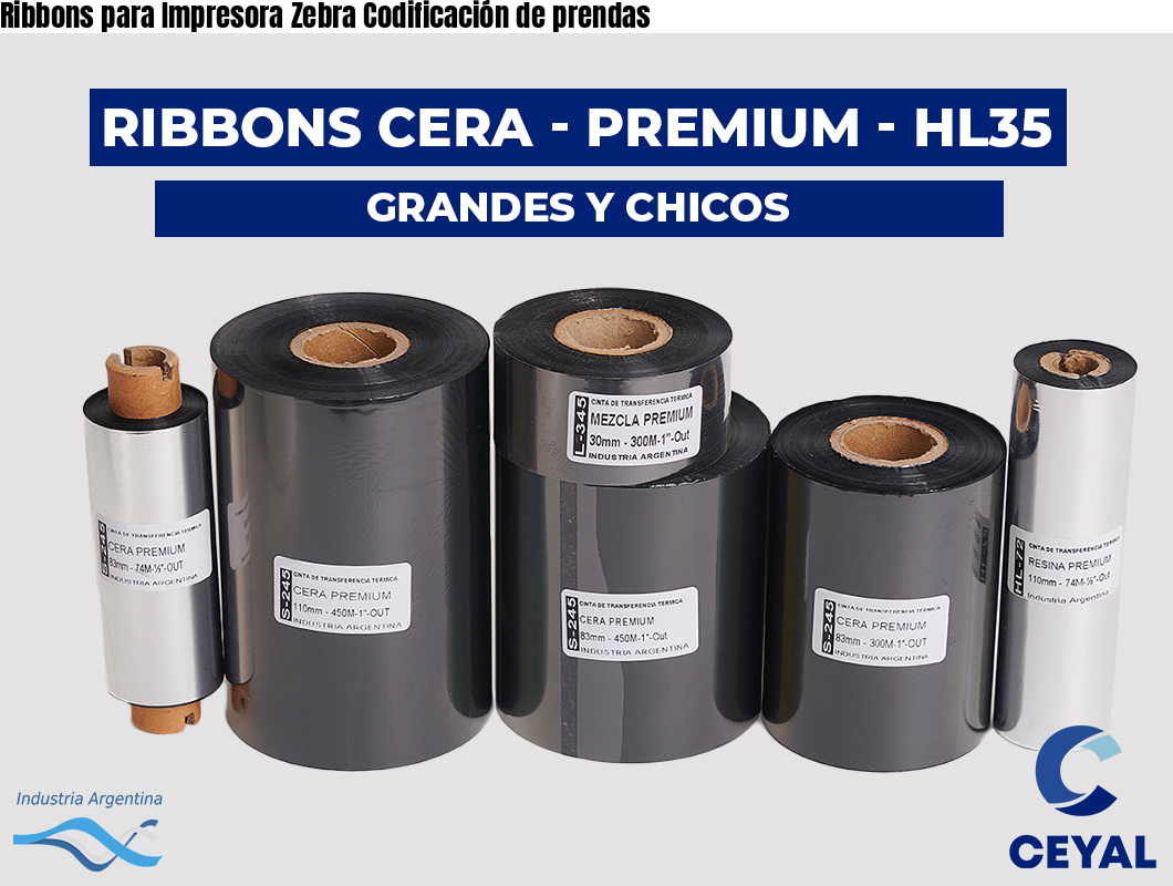 Ribbons para Impresora Zebra Codificación de prendas