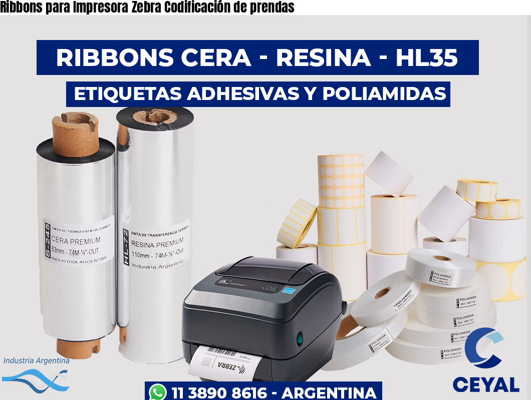 Ribbons para Impresora Zebra Codificación de prendas