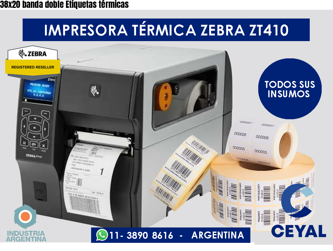 38x20 banda doble Etiquetas térmicas