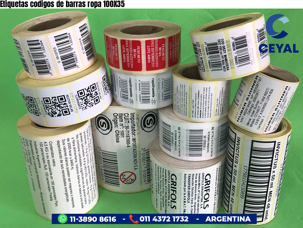 Etiquetas codigos de barras ropa 100X35