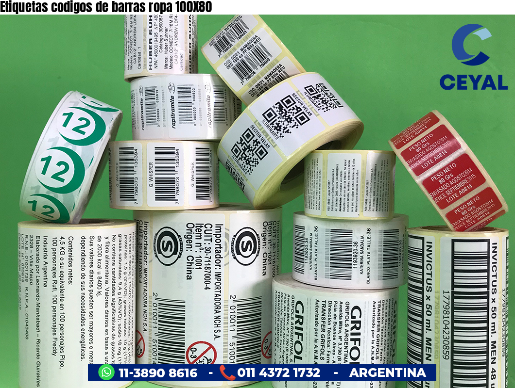Etiquetas codigos de barras ropa 100X80