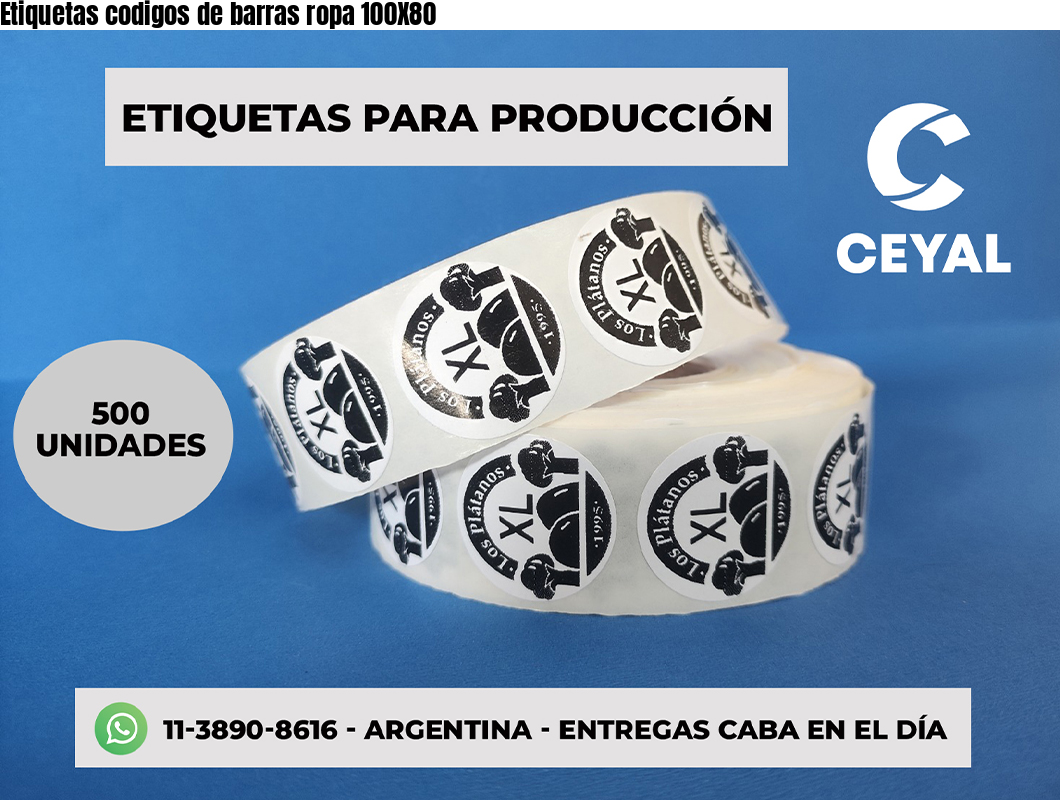 Etiquetas codigos de barras ropa 100X80