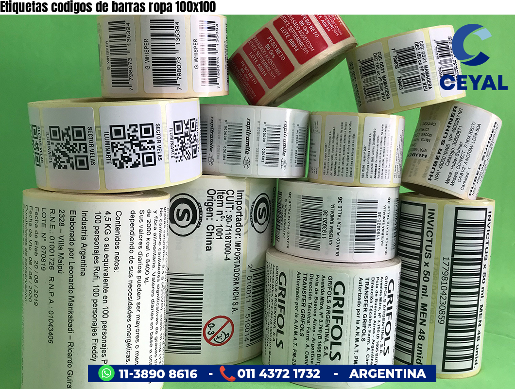 Etiquetas codigos de barras ropa 100x100