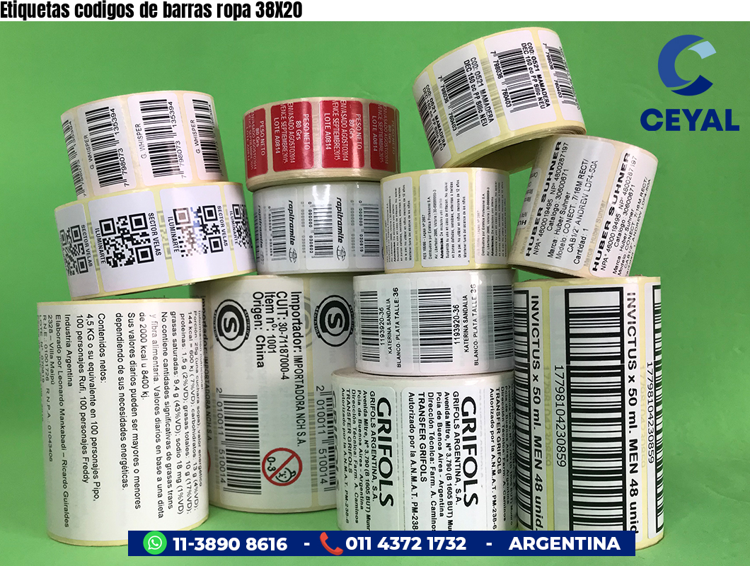 Etiquetas codigos de barras ropa 38X20