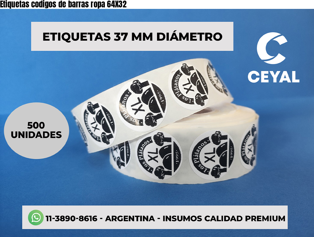 Etiquetas codigos de barras ropa 64X32