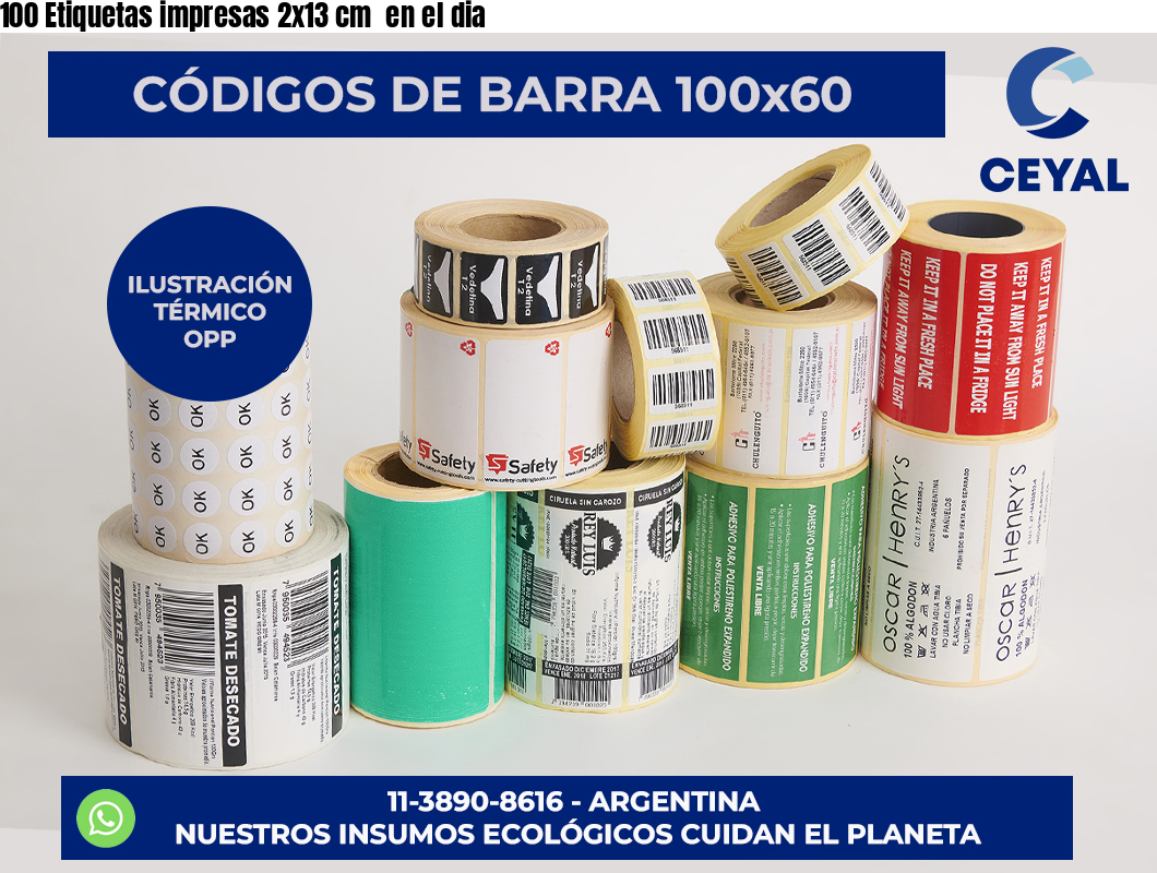 100 Etiquetas impresas 2×13 cm  en el dia