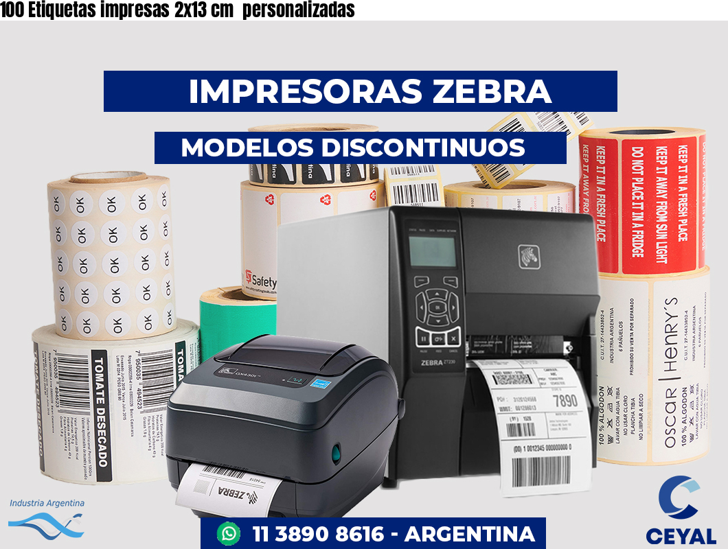 100 Etiquetas impresas 2x13 cm personalizadas