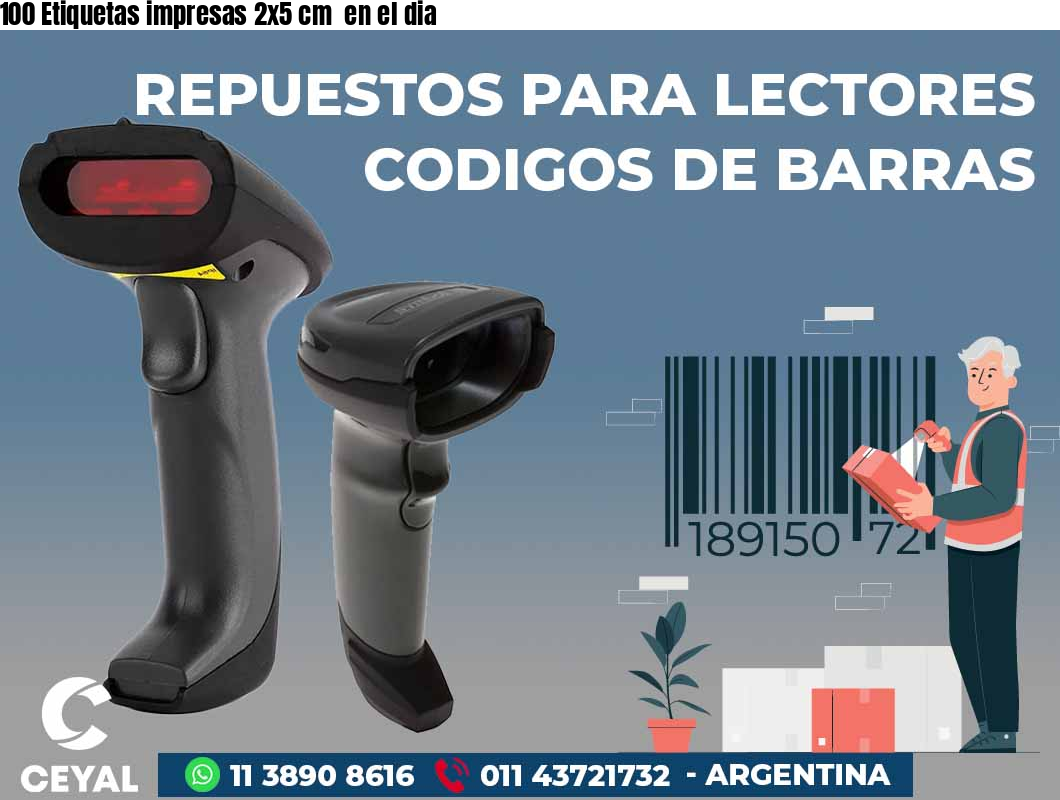 100 Etiquetas impresas 2x5 cm  en el dia