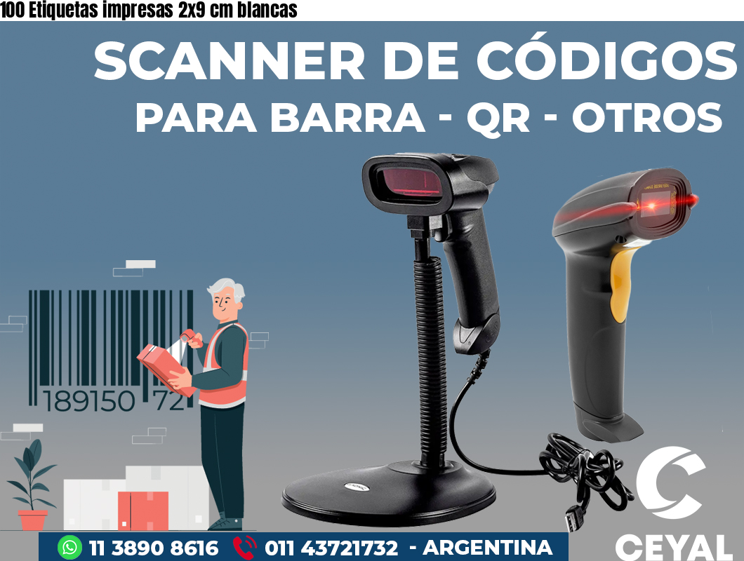 100 Etiquetas impresas 2x9 cm blancas