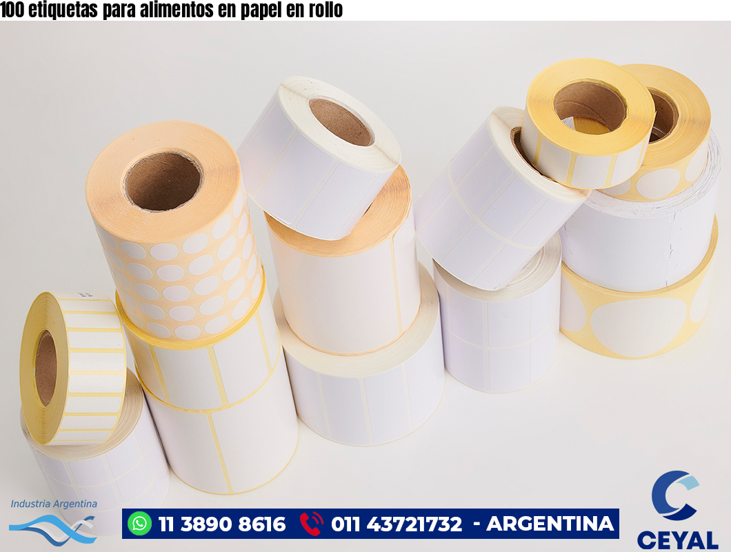 100 etiquetas para alimentos en papel en rollo