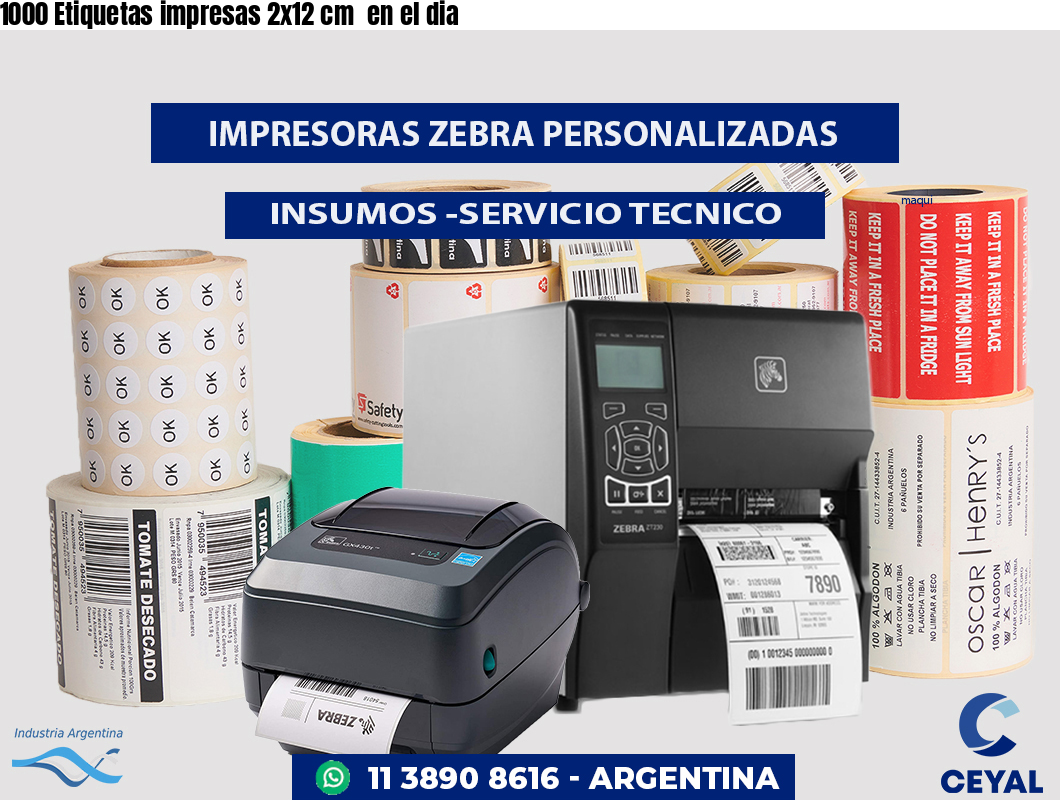 1000 Etiquetas impresas 2x12 cm en el dia