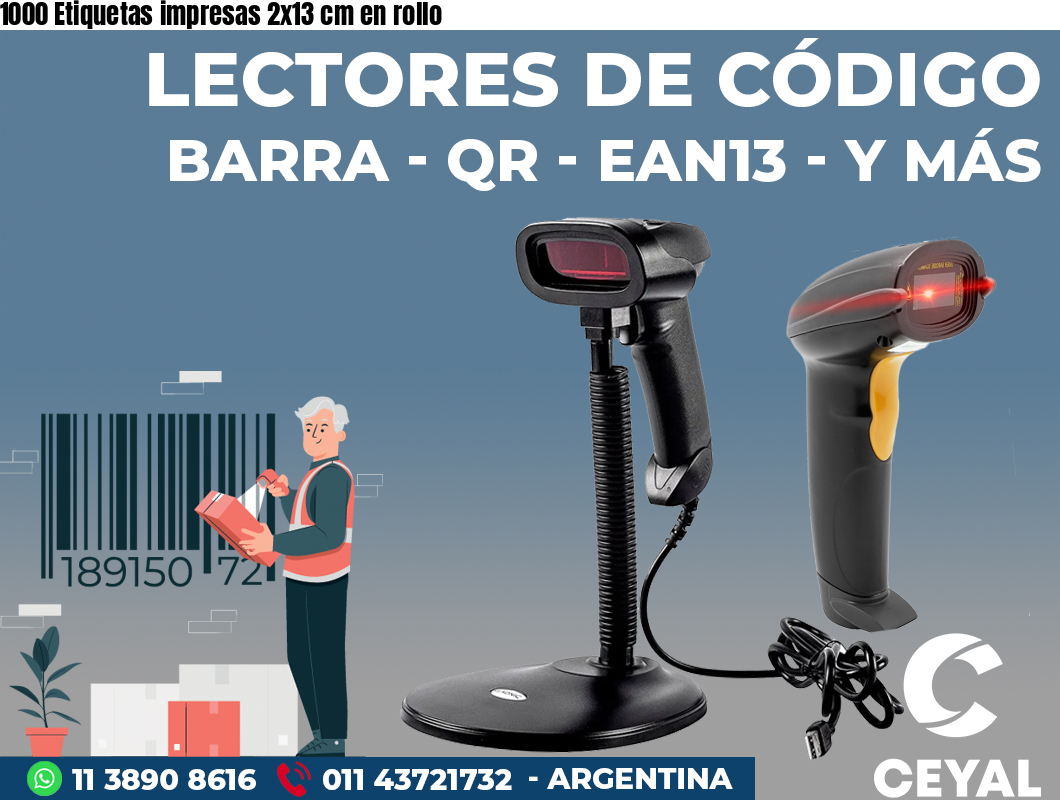 1000 Etiquetas impresas 2x13 cm en rollo