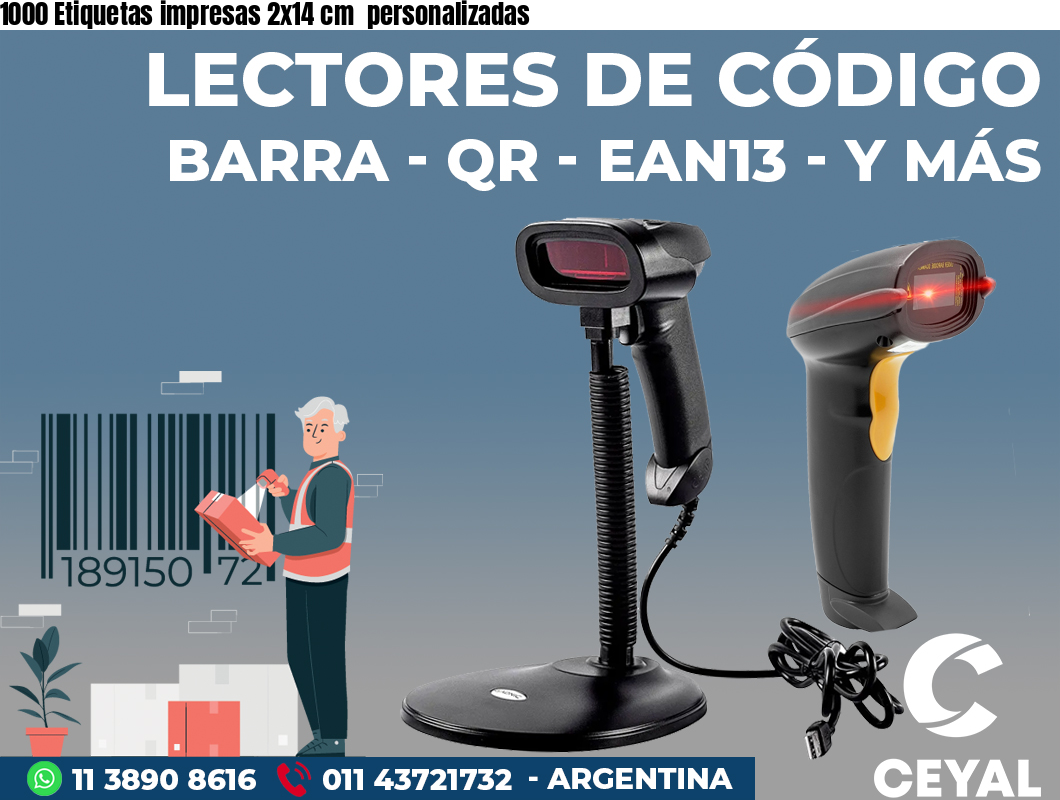 1000 Etiquetas impresas 2x14 cm personalizadas