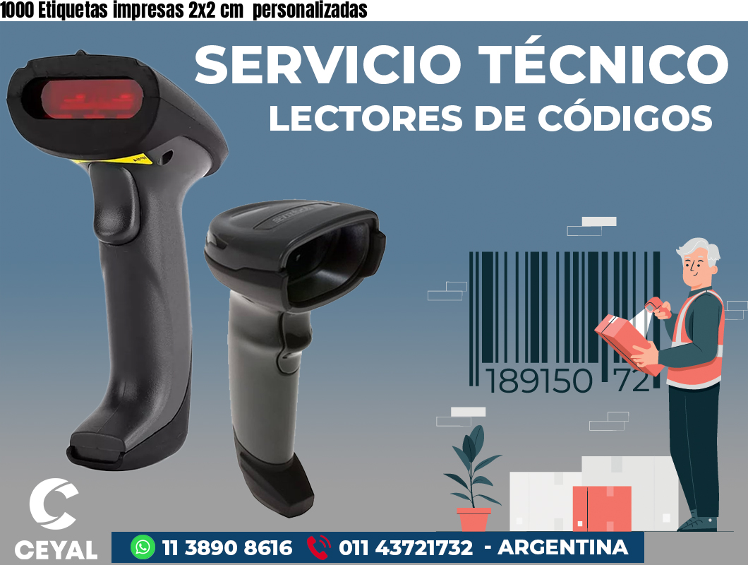 1000 Etiquetas impresas 2x2 cm personalizadas