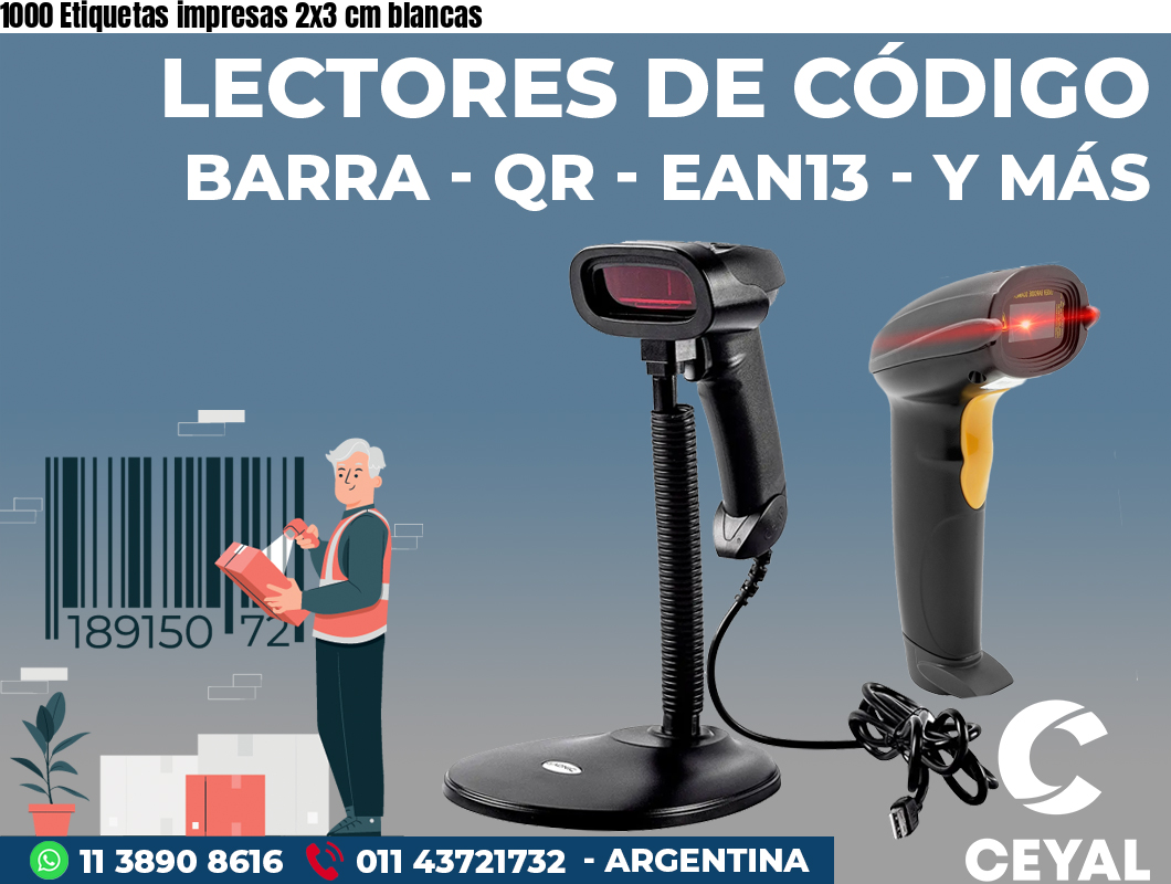 1000 Etiquetas impresas 2x3 cm blancas