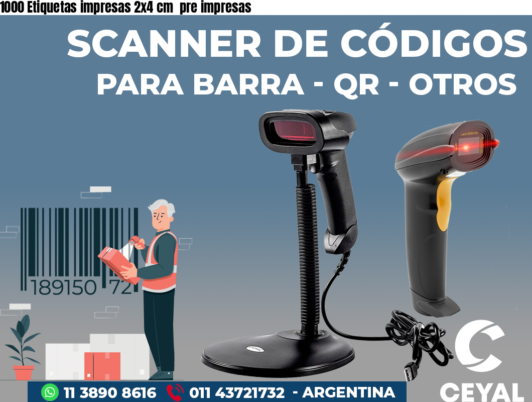 1000 Etiquetas impresas 2x4 cm pre impresas