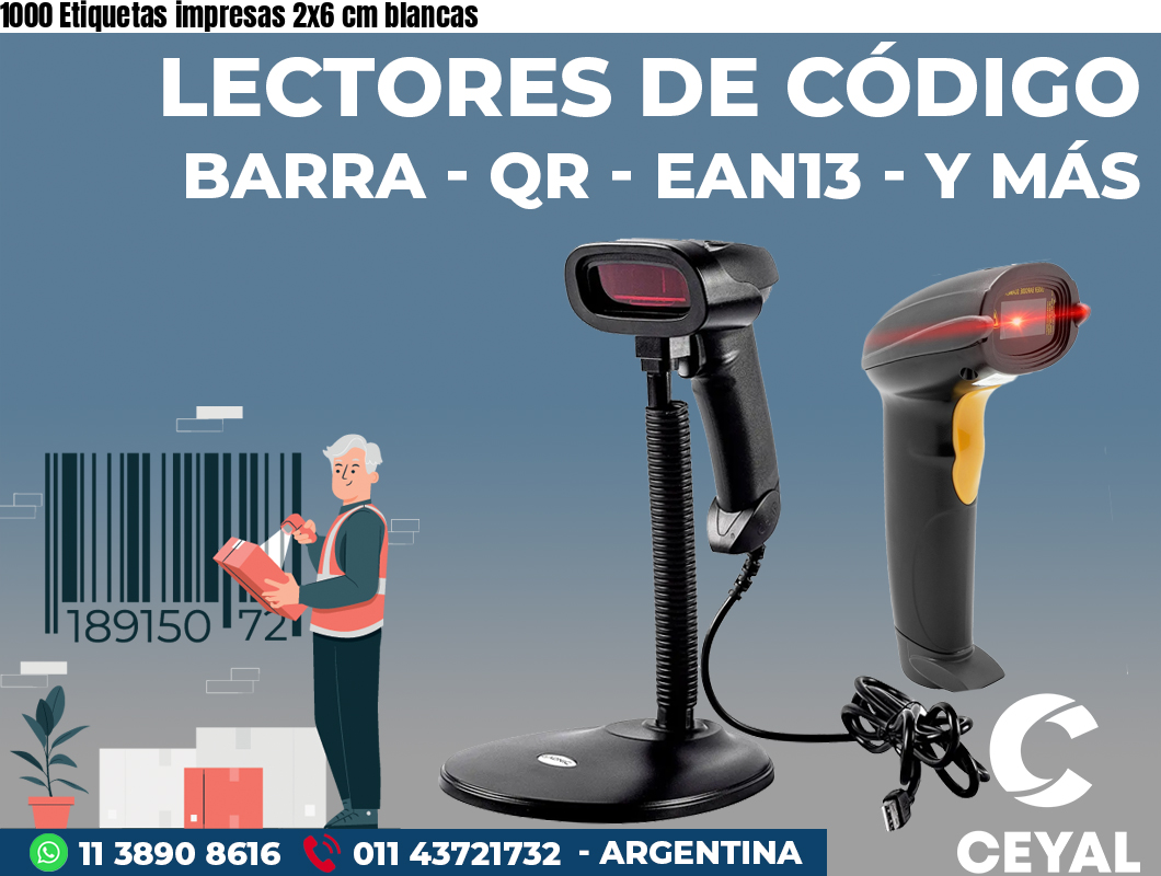1000 Etiquetas impresas 2x6 cm blancas