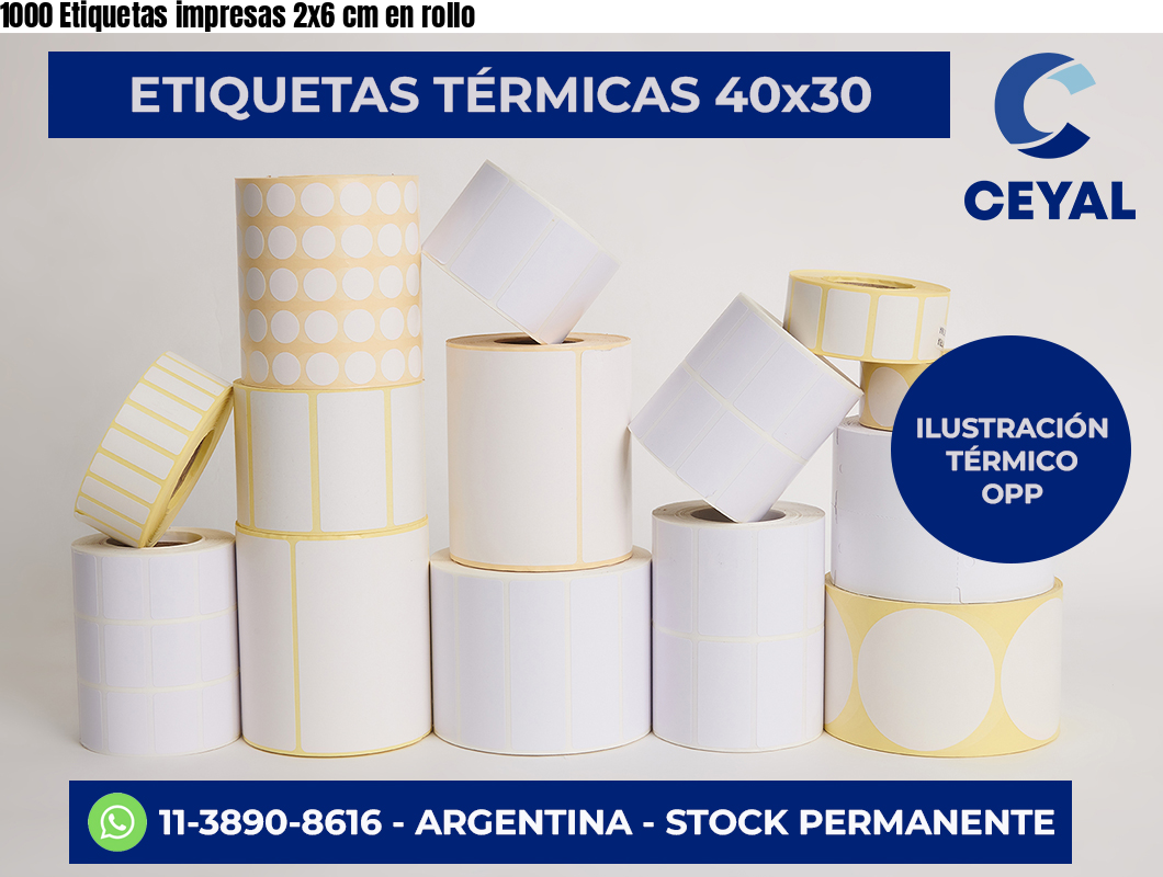 1000 Etiquetas impresas 2×6 cm en rollo