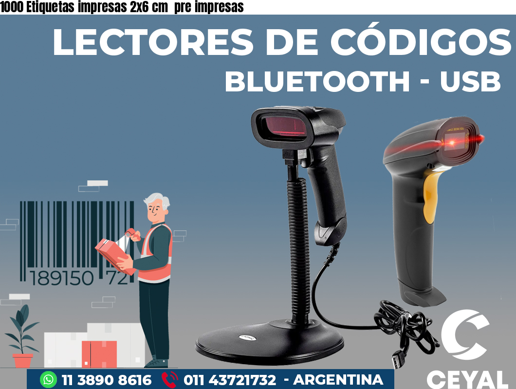 1000 Etiquetas impresas 2x6 cm  pre impresas