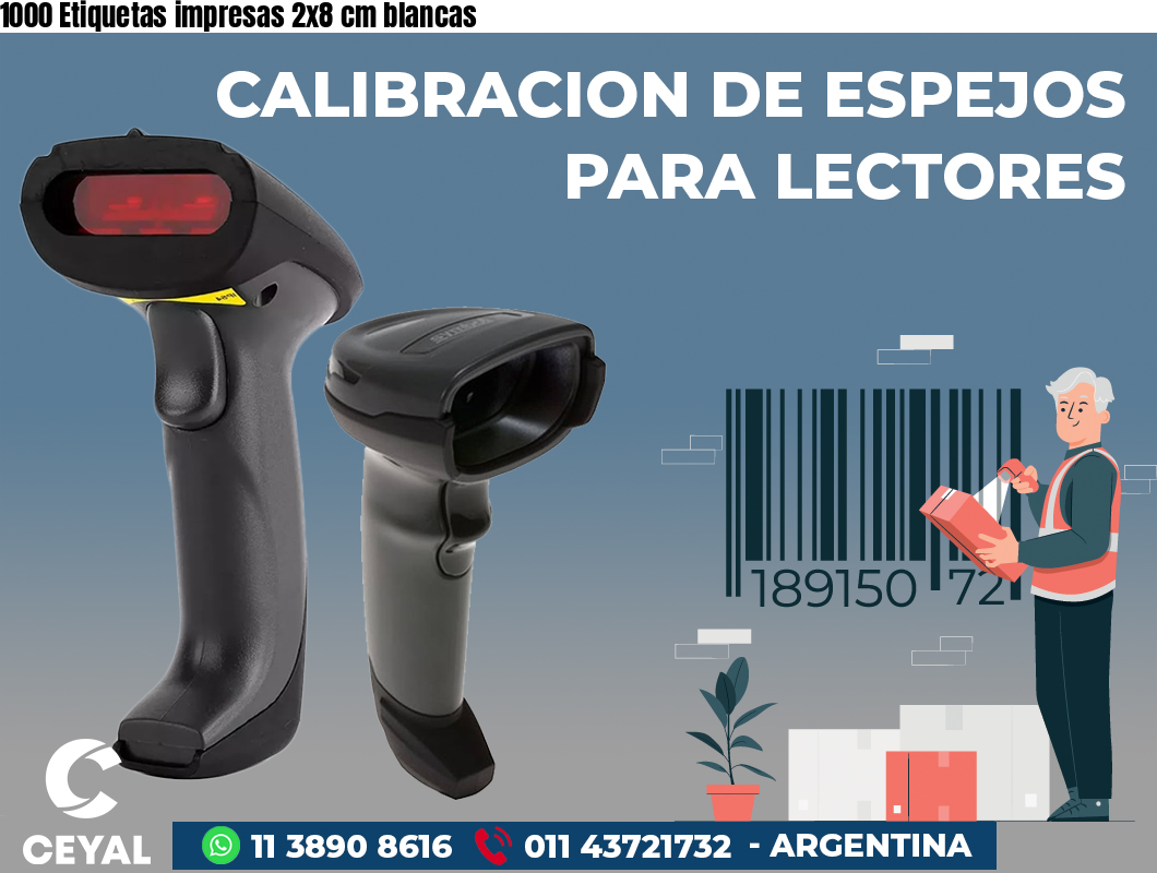 1000 Etiquetas impresas 2x8 cm blancas